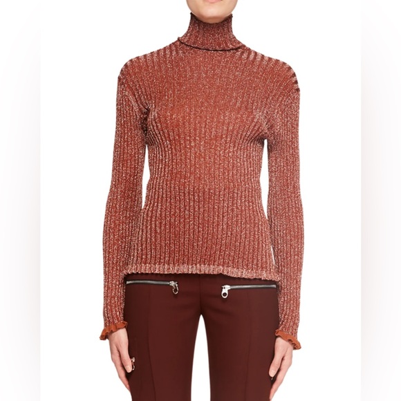 Chloe Sweaters - Chloe - Lurex Rib Turtleneck Knit Sweater Top in Metallic Red XS